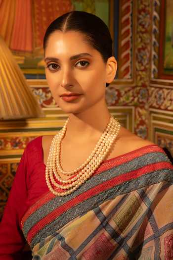 Shop_Xago_White Swarn Aangan Multi-layered Pearl Necklace _at_Aza_Fashions