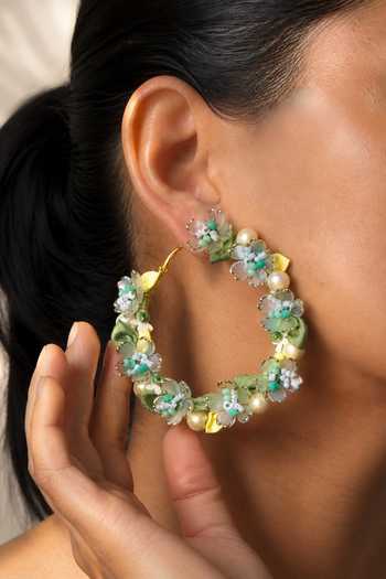 Buy_KIHOY_Green Blossom Hoop Earrings _at_Aza_Fashions