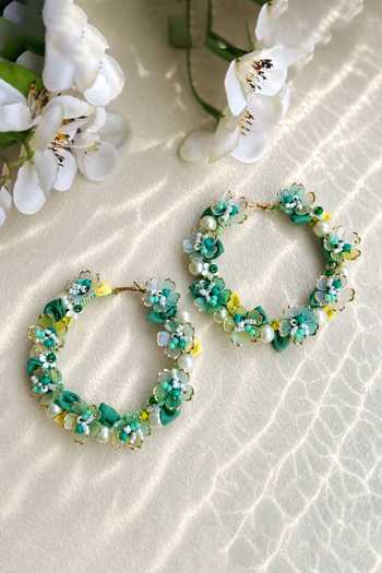 Shop_KIHOY_Green Blossom Hoop Earrings _at_Aza_Fashions