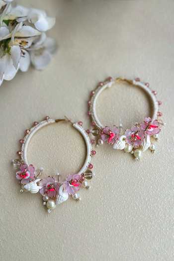 Shop_KIHOY_Pink Mermaid Embroidered Hoop Earrings _at_Aza_Fashions