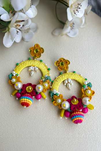 Shop_KIHOY_Yellow Bouquet Floral Embroidered Earrings _at_Aza_Fashions