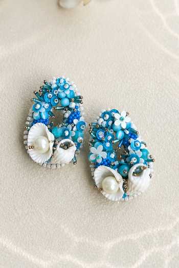 Shop_KIHOY_Blue Nori Shell Stud Earrings _at_Aza_Fashions