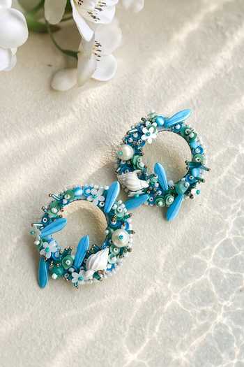Shop_KIHOY_Blue Osa Circular Stud Earrings _at_Aza_Fashions