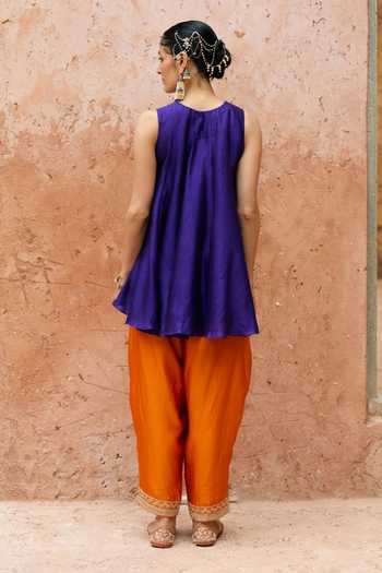Shop_Vinita Bhansali_Purple Silk Round Neck Aarika Embroidered Kurta And Salwar Set _at_Aza_Fashions