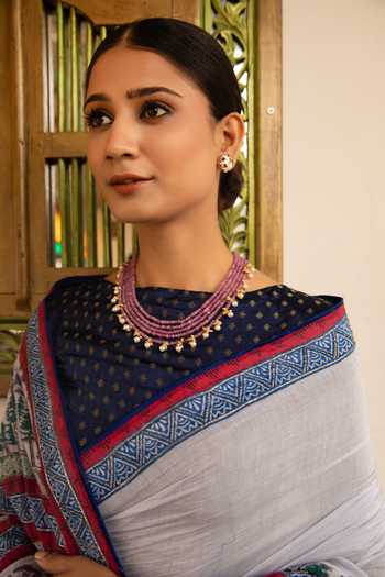 Shop_Xago_Pink Noor-e-bahar Multi-layer Beaded Necklace Set _at_Aza_Fashions