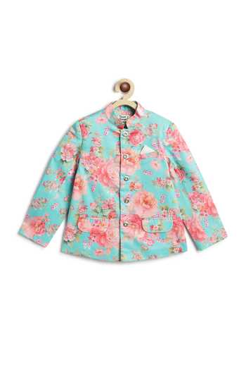 Shop_Tiber Taber_Blue Cotton Floral Print Bandhgala And Pant Set 
