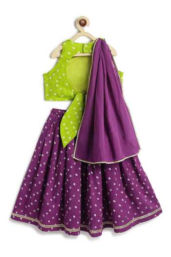 Shop_Tiber Taber_Purple Cotton, Viscose Bandhani Print Lehenga Set _at_Aza_Fashions