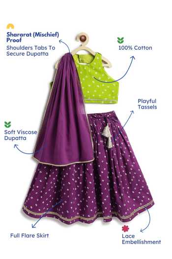 Tiber Taber_Purple Cotton, Viscose Bandhani Print Lehenga Set _Online