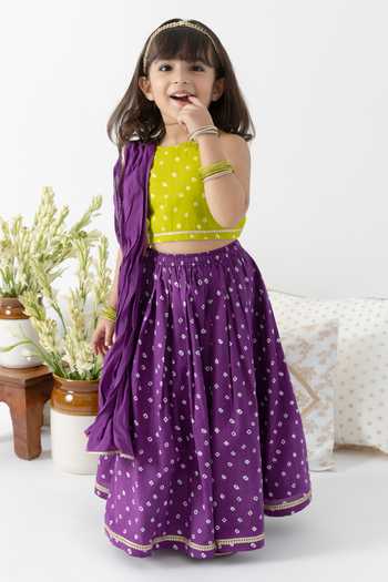 Buy_Tiber Taber_Purple Cotton, Viscose Bandhani Print Lehenga Set _Online