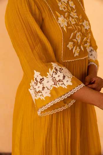 Shop_Gulabik Jaipur_Yellow Chanderi Round Neck Rati Handloom Kurta And Pant Set _Online_at_Aza_Fashions