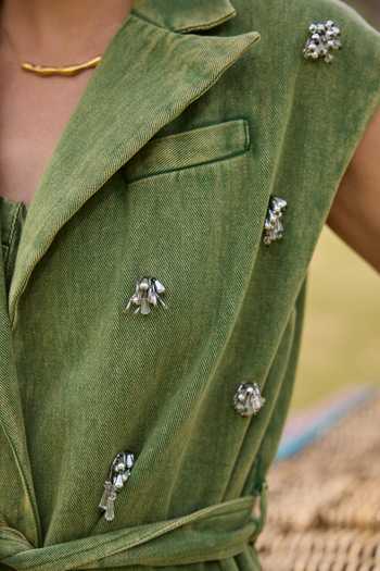 Buy_Kay Kay_Green Denim Collared Neck, Sweetheart Daniella Embellished Shrug And Skirt Set _Online_at_Aza_Fashions