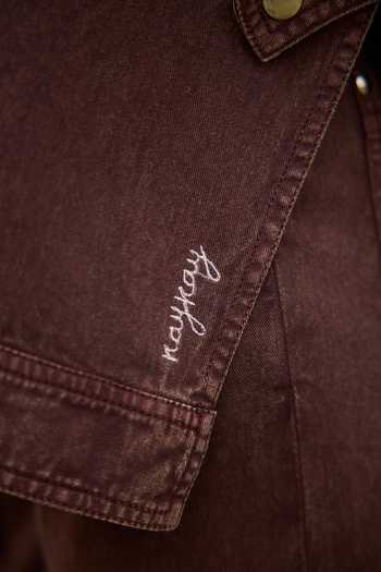 Shop_Kay Kay_Brown Denim Collared Neck Elowen Tassel Tie Top And Pant Co-ord Set 