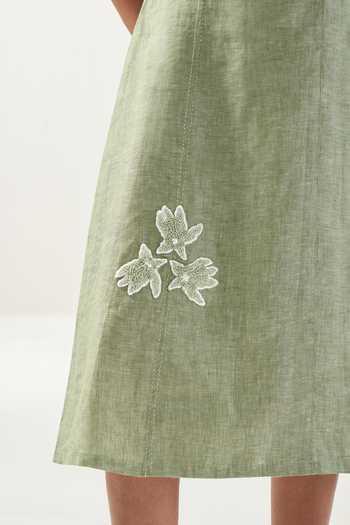 Shop_Savaaya_Green Linen V-, Collared The Meadow Two Tone Dress _Online_at_Aza_Fashions