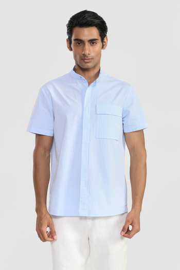 Buy_Perona_Sky Blue Cotton Joey Shirt _at_Aza_Fashions