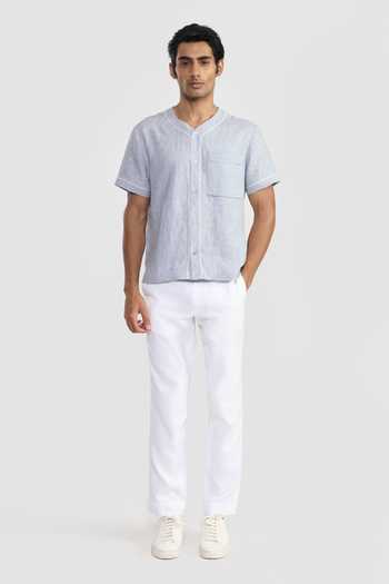 Perona_Blue Linen, Cotton Shirt _Online_at_Aza_Fashions