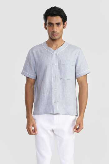 Buy_Perona_Blue Linen, Cotton Shirt _at_Aza_Fashions