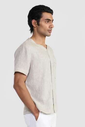 Perona_Grey Otto Plain Shirt _Online_at_Aza_Fashions
