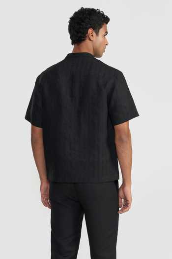 Shop_Perona_Black Linen Alfred Shirt _at_Aza_Fashions