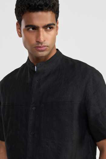 Perona_Black Linen Alfred Shirt _at_Aza_Fashions