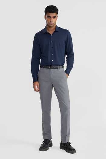 Shop_Perona_Navy Cotton, Polyester Willmore Plain Shirt _at_Aza_Fashions