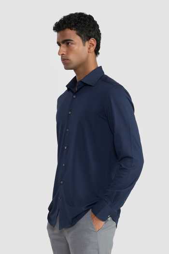 Perona_Navy Cotton, Polyester Willmore Plain Shirt _Online_at_Aza_Fashions