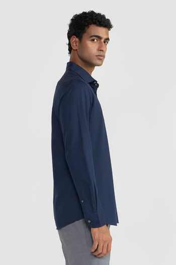 Buy_Perona_Navy Cotton, Polyester Willmore Plain Shirt _Online_at_Aza_Fashions