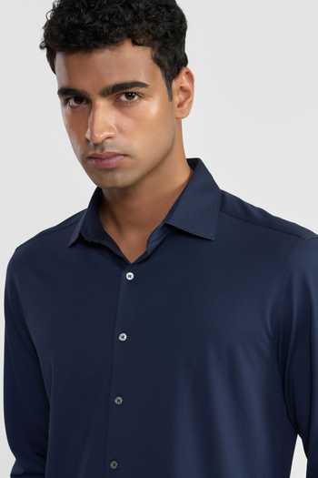 Shop_Perona_Navy Cotton, Polyester Willmore Plain Shirt _Online_at_Aza_Fashions