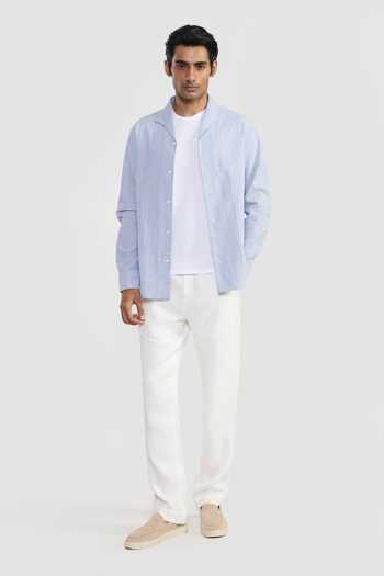 Perona_Blue Cotton Mario Textured Shirt _Online_at_Aza_Fashions