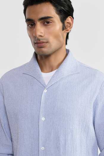 Buy_Perona_Blue Cotton Mario Textured Shirt 