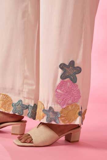 Neitri_Off White Chanderi Collared Neck Mist Shell Embroidered Shirt And Pant Co-ord Set _at_Aza_Fashions