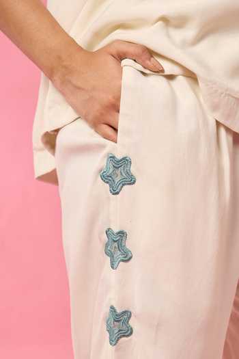 Shop_Neitri_White Chanderi Split V-neck Calm Shore Top And Pant Co-ord Set _Online_at_Aza_Fashions