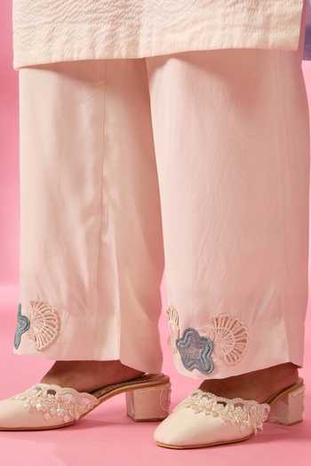 Neitri_Blue Silk, Chanderi Scoop Neck Jelly Bloom Kurta And Pant Set _at_Aza_Fashions