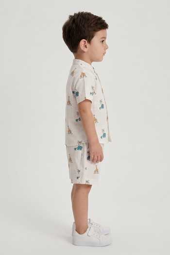 MR Brat_White Cotton Jungle Safari Shirt And Shorts Co-ord Set _Online_at_Aza_Fashions