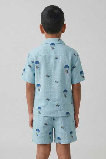 Shop_MR Brat_Blue Cotton Sky High Shirt And Shorts Co-ord Set _at_Aza_Fashions