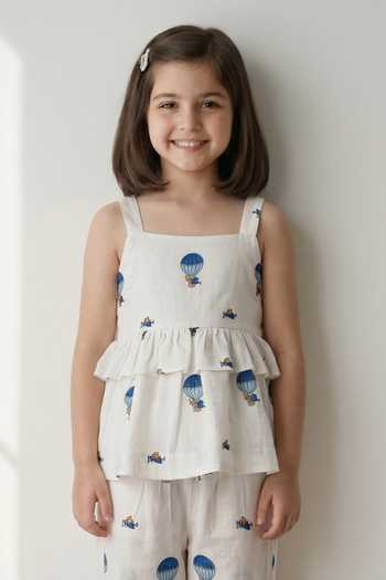 Buy_MR Brat_White Cotton Hot Air Balloon Peplum Top And Trouser Set _Online_at_Aza_Fashions