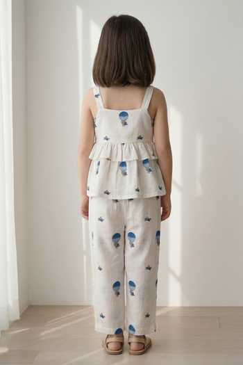Shop_MR Brat_White Cotton Hot Air Balloon Peplum Top And Trouser Set _at_Aza_Fashions
