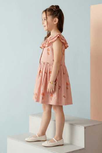 MR Brat_Peach Cotton Hot Air Balloon Print Ruffle Collar Dress _Online_at_Aza_Fashions