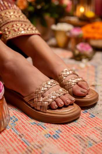 Coral Haze_Rose Gold Holly Double Braided Strap Sliders _Online_at_Aza_Fashions
