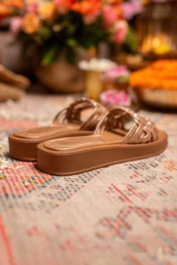 Shop_Coral Haze_Rose Gold Holly Double Braided Strap Sliders _at_Aza_Fashions