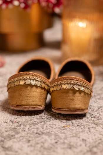 Shop_Coral Haze_Gold Nafisa Sequin And Zari Work Juttis _at_Aza_Fashions