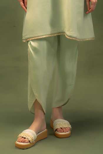 Buy_Grass & Sunshine_Aqua Modal Lace One Shoulder, Yes Muse Kurta Set With Draped Cape _Online_at_Aza_Fashions