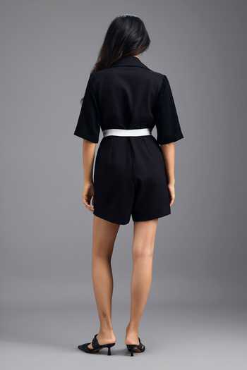 Shop_Deepika Arora_Black Tailored Color Block Jumpsuit With Belt _at_Aza_Fashions