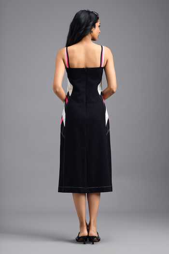 Deepika Arora_Black Roma Sweetheart Neck Asymmetric Midi Dress _Online_at_Aza_Fashions