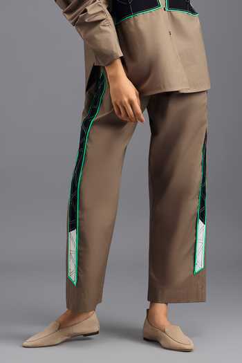 Deepika Arora_Brown Cotton Mandarin Collar Shirt And Pant Set _at_Aza_Fashions