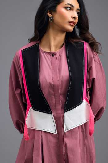 Deepika Arora_Pink Cotton Open Neck, Shirt And Pant Set _at_Aza_Fashions