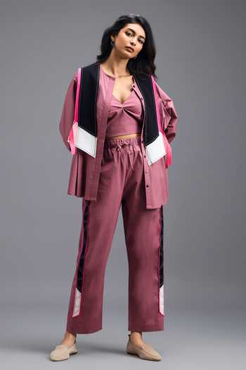 Deepika Arora_Pink Cotton Open Neck, Shirt And Pant Set _Online