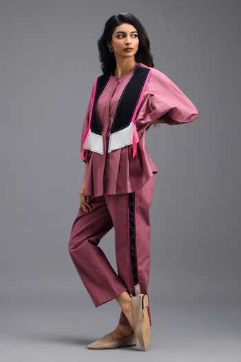Buy_Deepika Arora_Pink Cotton Open Neck, Shirt And Pant Set _Online