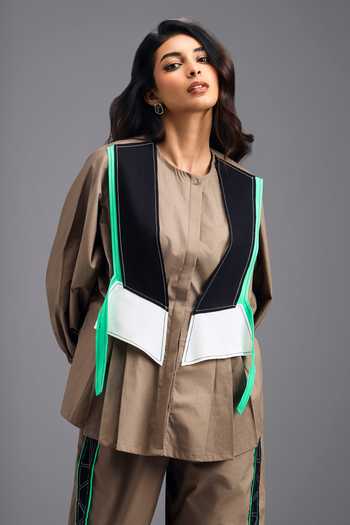Buy_Deepika Arora_Brown Cotton Round Neck, Shirt And Pant Set _Online_at_Aza_Fashions