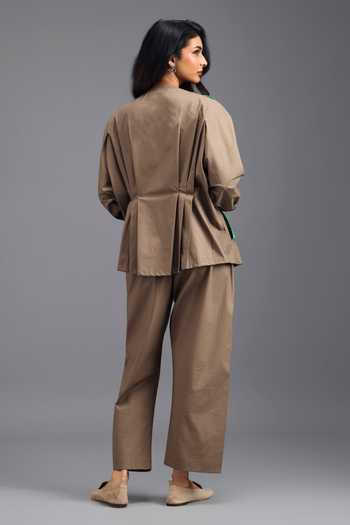 Deepika Arora_Brown Cotton Round Neck, Shirt And Pant Set _Online_at_Aza_Fashions