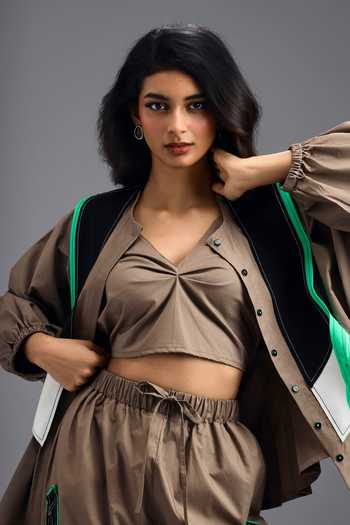Buy_Deepika Arora_Brown Cotton Round Neck, Shirt And Pant Set 